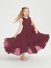 Boho Junior Bridesmaid Dresses Cascading Skirt Cabernet