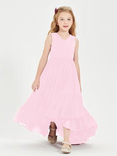 Boho Junior Bridesmaid Dresses Cascading Skirt Candy Pink