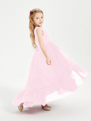 Boho Junior Bridesmaid Dresses Cascading Skirt Candy Pink