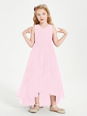 Boho Junior Bridesmaid Dresses Cascading Skirt Candy Pink