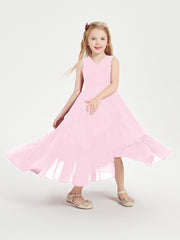 Boho Junior Bridesmaid Dresses Cascading Skirt Candy Pink