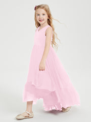Boho Junior Bridesmaid Dresses Cascading Skirt Candy Pink