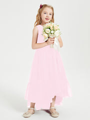 Boho Junior Bridesmaid Dresses Cascading Skirt Candy Pink