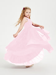 Boho Junior Bridesmaid Dresses Cascading Skirt Candy Pink