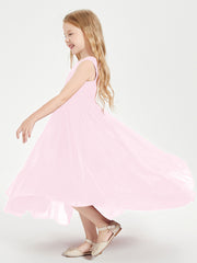 Boho Junior Bridesmaid Dresses Cascading Skirt Candy Pink