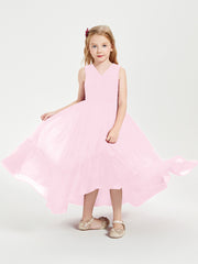 Boho Junior Bridesmaid Dresses Cascading Skirt Candy Pink