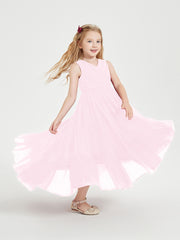 Boho Junior Bridesmaid Dresses Cascading Skirt Candy Pink