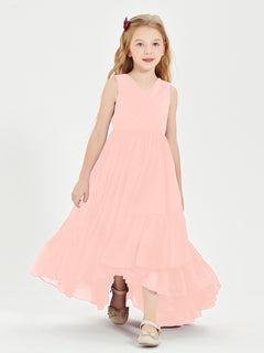 Boho Junior Bridesmaid Dresses Cascading Skirt Coral