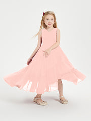 Boho Junior Bridesmaid Dresses Cascading Skirt Coral