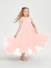 Boho Junior Bridesmaid Dresses Cascading Skirt Coral
