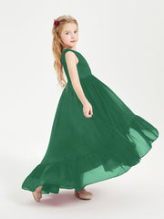 Boho Junior Bridesmaid Dresses Cascading Skirt Dark Green