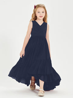 Boho Junior Bridesmaid Dresses Cascading Skirt Dark Navy