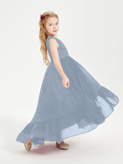 Boho Junior Bridesmaid Dresses Cascading Skirt Dusty Blue