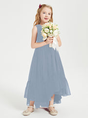 Boho Junior Bridesmaid Dresses Cascading Skirt Dusty Blue