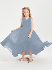 Boho Junior Bridesmaid Dresses Cascading Skirt Dusty Blue