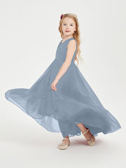 Boho Junior Bridesmaid Dresses Cascading Skirt Dusty Blue