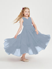 Boho Junior Bridesmaid Dresses Cascading Skirt Dusty Blue