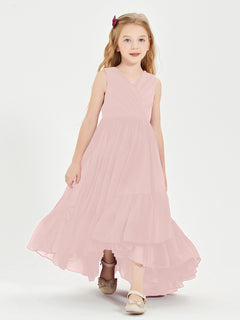 Boho Junior Bridesmaid Dresses Cascading Skirt Dusty Rose