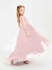 Boho Junior Bridesmaid Dresses Cascading Skirt Dusty Rose