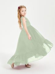 Boho Junior Bridesmaid Dresses Cascading Skirt Dusty Sage