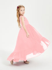 Boho Junior Bridesmaid Dresses Cascading Skirt Flamingo