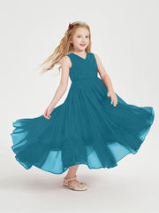Boho Junior Bridesmaid Dresses Cascading Skirt Ink Blue
