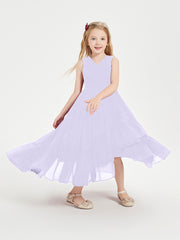 Boho Junior Bridesmaid Dresses Cascading Skirt Lilac
