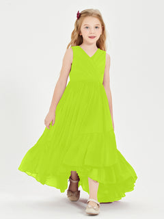 Boho Junior Bridesmaid Dresses Cascading Skirt Lime Green