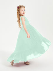 Boho Junior Bridesmaid Dresses Cascading Skirt Mint Green