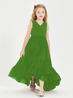 Boho Junior Bridesmaid Dresses Cascading Skirt Moss