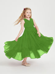 Boho Junior Bridesmaid Dresses Cascading Skirt Moss