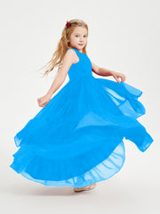 Boho Junior Bridesmaid Dresses Cascading Skirt Ocean Blue