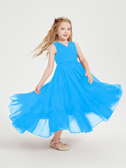 Boho Junior Bridesmaid Dresses Cascading Skirt Ocean Blue