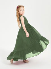 Boho Junior Bridesmaid Dresses Cascading Skirt Olive Green
