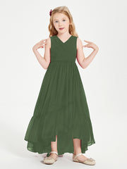 Boho Junior Bridesmaid Dresses Cascading Skirt Olive Green