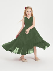 Boho Junior Bridesmaid Dresses Cascading Skirt Olive Green