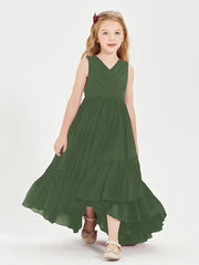 Boho Junior Bridesmaid Dresses Cascading Skirt Olive Green