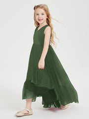Boho Junior Bridesmaid Dresses Cascading Skirt Olive Green