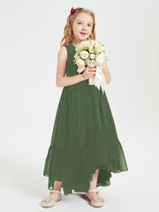 Boho Junior Bridesmaid Dresses Cascading Skirt Olive Green