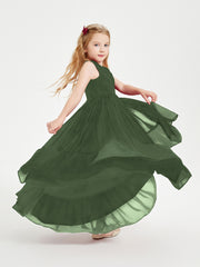 Boho Junior Bridesmaid Dresses Cascading Skirt Olive Green