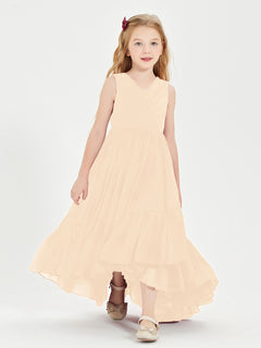 Boho Junior Bridesmaid Dresses Cascading Skirt Peach