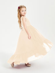 Boho Junior Bridesmaid Dresses Cascading Skirt Peach