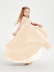 Boho Junior Bridesmaid Dresses Cascading Skirt Peach