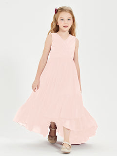 Boho Junior Bridesmaid Dresses Cascading Skirt Pearl Pink