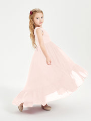 Boho Junior Bridesmaid Dresses Cascading Skirt Pearl Pink