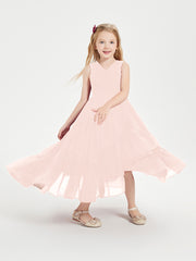 Boho Junior Bridesmaid Dresses Cascading Skirt Pearl Pink