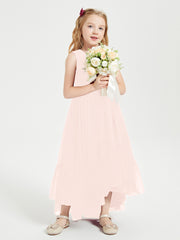 Boho Junior Bridesmaid Dresses Cascading Skirt Pearl Pink