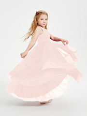 Boho Junior Bridesmaid Dresses Cascading Skirt Pearl Pink