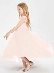 Boho Junior Bridesmaid Dresses Cascading Skirt Pearl Pink