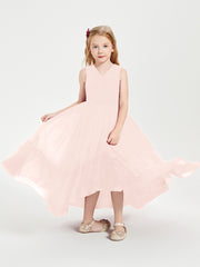 Boho Junior Bridesmaid Dresses Cascading Skirt Pearl Pink